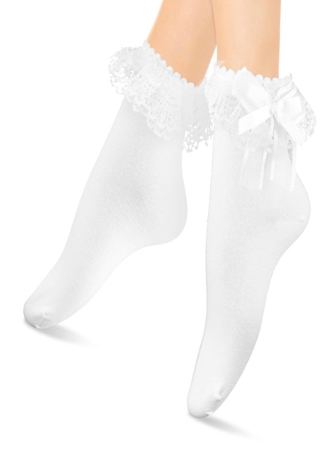 WLLHYF Women Frilly Ankle Socks Soft White Ruffle Lace Cute Socks for Women, 3-5 - Image 1