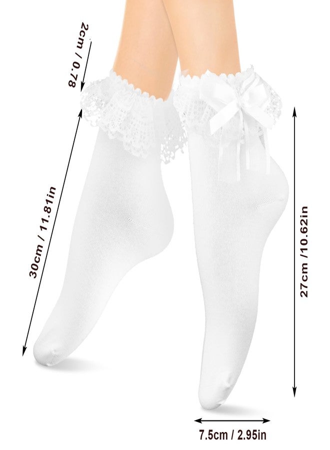 WLLHYF Women Frilly Ankle Socks Soft White Ruffle Lace Cute Socks for Women, 3-5 - Image 2