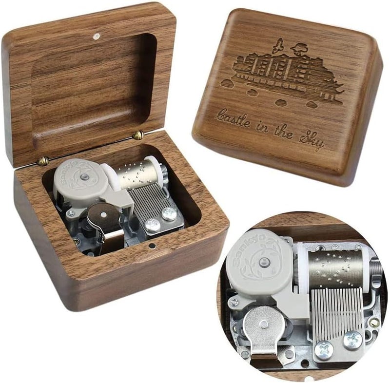 Sinzyo Music Box Vintage Wood Carved Mechanism Musical Boxs Gift for Birthday Valentine's Day Christmas Day(Castle in The Sky-Walnut Wood Box) - Image 1