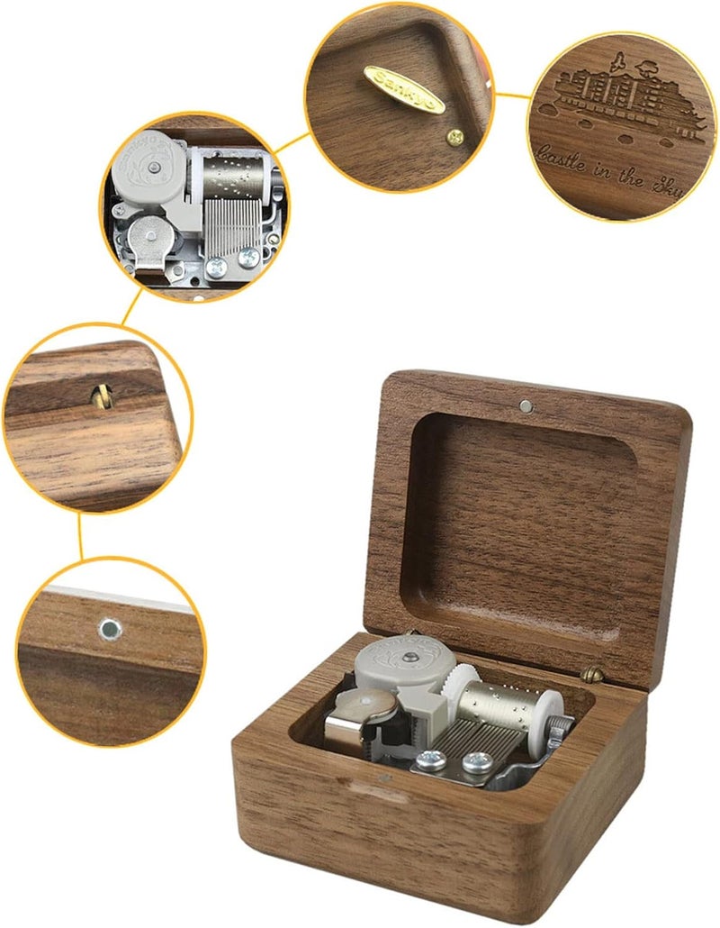 Sinzyo Music Box Vintage Wood Carved Mechanism Musical Boxs Gift for Birthday Valentine's Day Christmas Day(Castle in The Sky-Walnut Wood Box) - Image 2