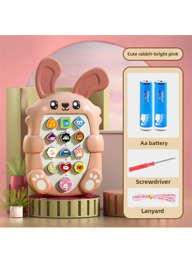 Children's Mobile Phone Toys Boys And Girls Baby Puzzle Early Education Baby Bite Music Model Simulation Telephone-Color:Bunny⭐◆ Pink (battery Version + Anti-drop Lanyard + Screwdriver) - Image 1