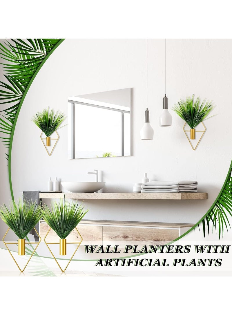 SYOSI - 2 Pieces Diamond Shape Hanging Planters with Artificial Aquatic Plants Metal Vase Indoor Holder Modern Geometric Wall Decor for Home Living Room Office (Gold, Plant) - Image 1