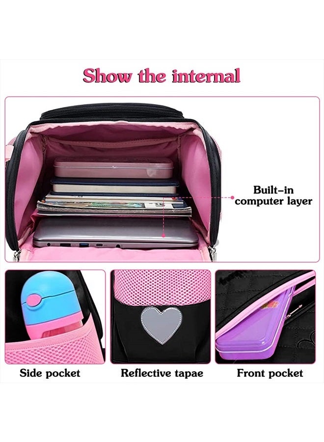 FEWOFJ Cute Black Backpacks with Lunch Bag for Teen Girls, Kids Backpack for Toddler Preschool Bookbags Elementary School Bags  - Image 2