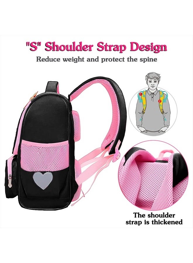 FEWOFJ Cute Black Backpacks with Lunch Bag for Teen Girls, Kids Backpack for Toddler Preschool Bookbags Elementary School Bags  - Image 3