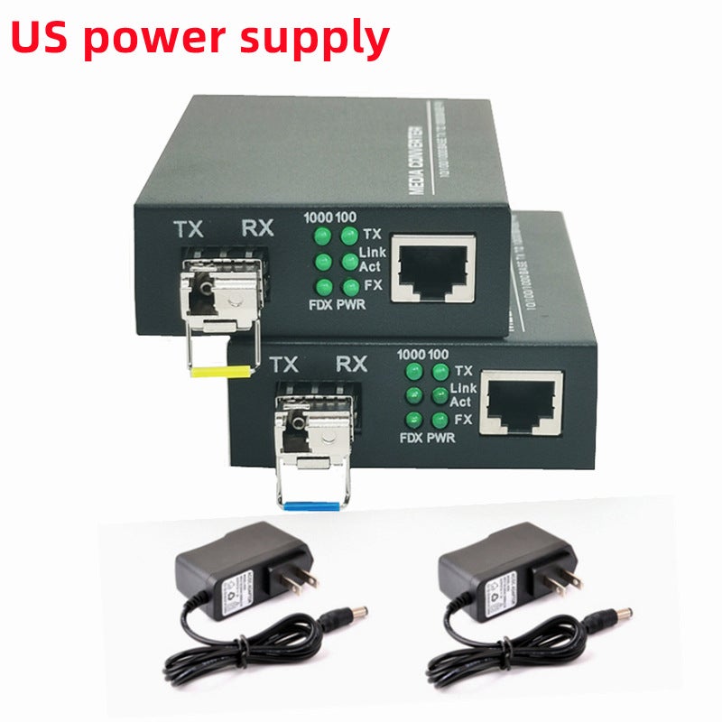 Gigabit SFP optical fiber converter LC single mode single fiber transceiver 10/100/1000m photoelectric conversion 20KM American Standard power supply