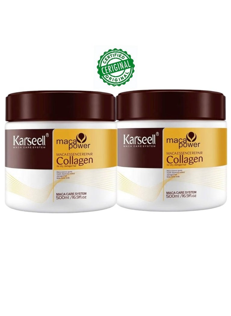Karseell Karseell Collagen Hair Treatment Deep Repair Conditioning Argan Oil Collagen Hair Mask Essence for Dry Damaged Hair All Hair Types 500ml (pack of 2)  - Image 1