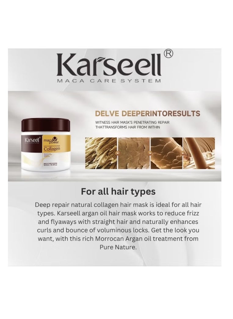 Karseell Karseell Collagen Hair Treatment Deep Repair Conditioning Argan Oil Collagen Hair Mask Essence for Dry Damaged Hair All Hair Types 500ml (pack of 2)  - Image 4