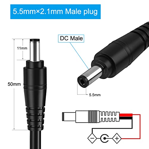 SIOCEN DC Power Pigtail Cable,16AWG DC Plug Barrel Connector Male 2.1mm x 5.5mm Male Plug to Bare Wire Open End Power Wire Supply Repair Cord for CCTV Security Camera,12V 24V 36V Adapter 3ft (16AWG) - Image 2