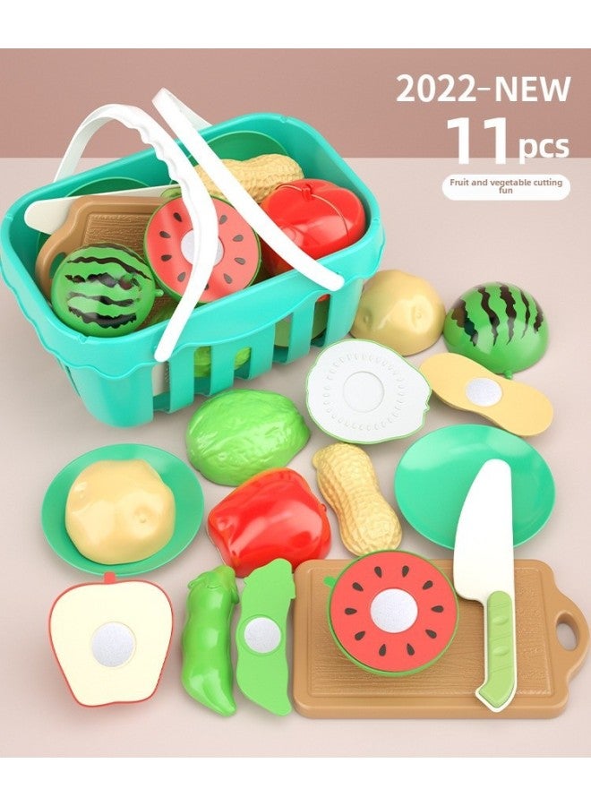 Kitchen Role-play Toy Set For Children Vegetable And Fruit Cutting Toys Early Education Pretend Play Tools Plastic Kitchenware-Color:11-piece Basket - Image 1