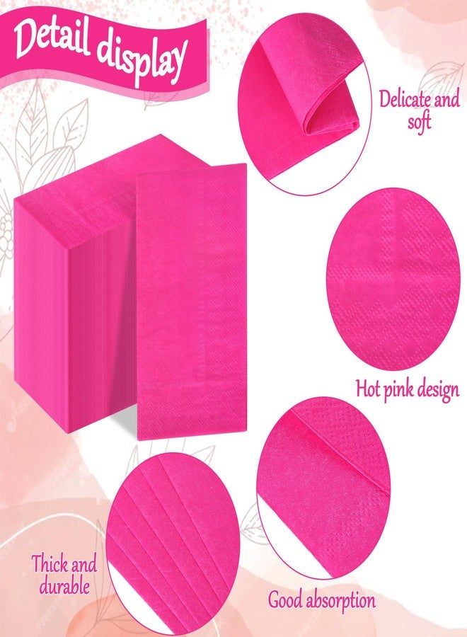 Whaline 100Pcs Hot Pink Guest Napkins Disposable Paper Dinner Napkin Party Decorative Hand Napkin Towel for Wedding Bridal Shower Birthday Celebration Party Supplies Table Decoration - Image 3