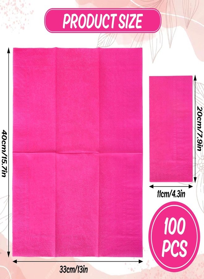 Whaline 100Pcs Hot Pink Guest Napkins Disposable Paper Dinner Napkin Party Decorative Hand Napkin Towel for Wedding Bridal Shower Birthday Celebration Party Supplies Table Decoration - Image 2