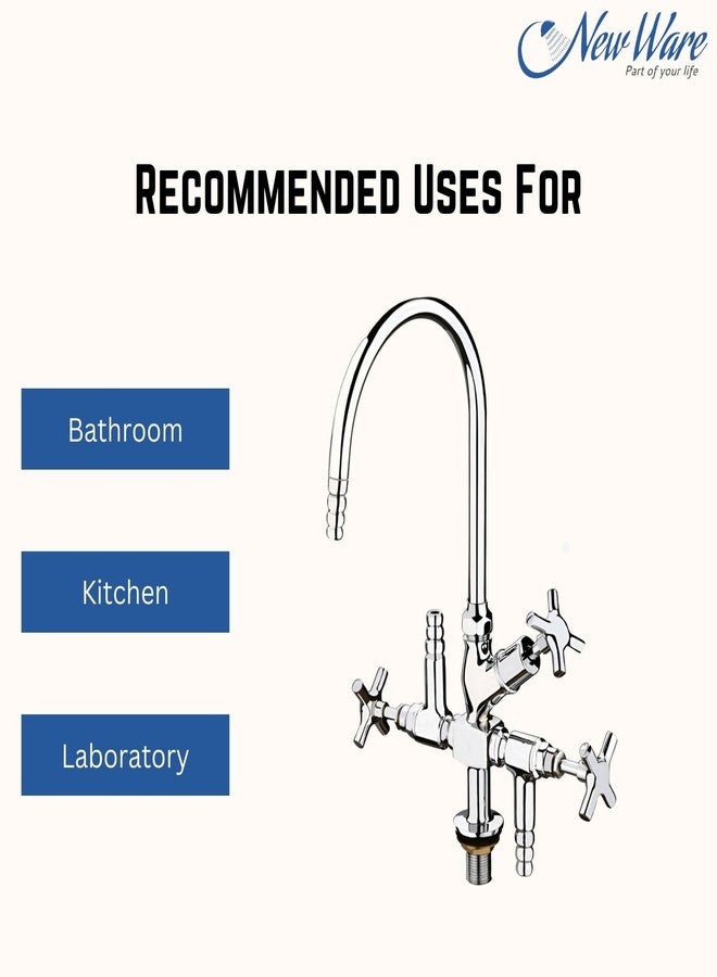 New Ware Lab Cock Three Way Tap with 360 Degree Swivel Brass Spout Swan Neck Pillar Chrome Finish Heavy Brass Laboratory Faucet - Image 3