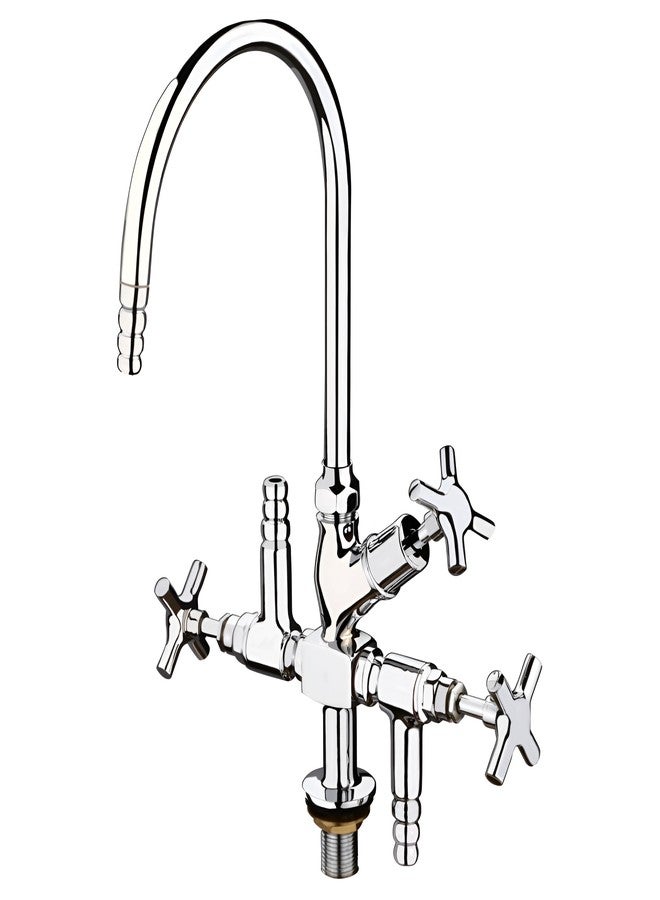 New Ware Lab Cock Three Way Tap with 360 Degree Swivel Brass Spout Swan Neck Pillar Chrome Finish Heavy Brass Laboratory Faucet - Image 1