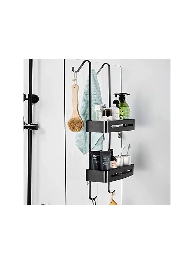 Raxoom Hanging Shower Caddy Over The Door Shower Organizer Aluminum Shower Shelf Storage Rack (Black) - Image 2