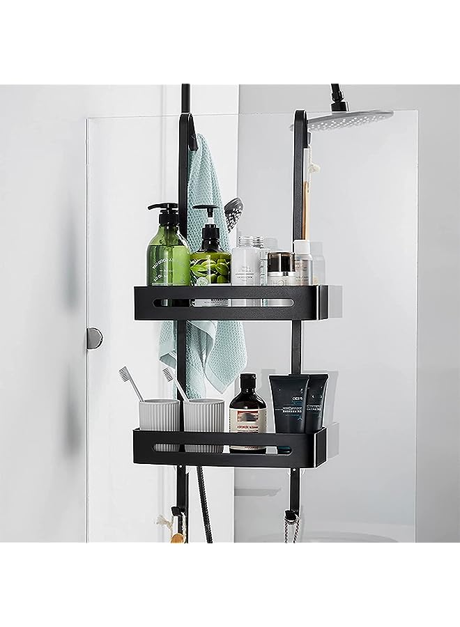 Raxoom Hanging Shower Caddy Over The Door Shower Organizer Aluminum Shower Shelf Storage Rack (Black) - Image 1