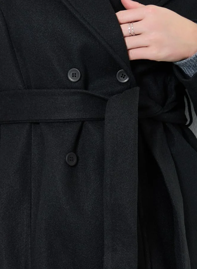 تايك تو معطف ميدي سادة بحزام وأزرار أمامية