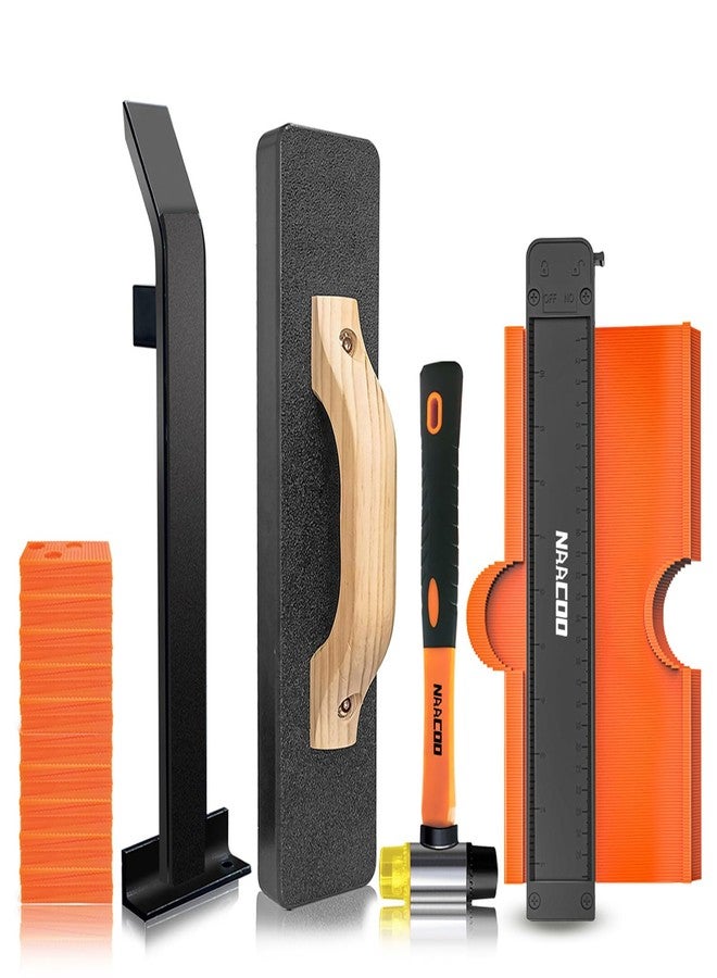 NAACOO Laminate/Vinyl Flooring Tools, NAACOO Heavy Tapping Block for Vinyl Plank Floor, Heavy Pull Bar, 10”Contour Gauge, 40pc Flooring Spacers, Rubber Mallet - 5 in 1 Floor Installation Kit - Image 1
