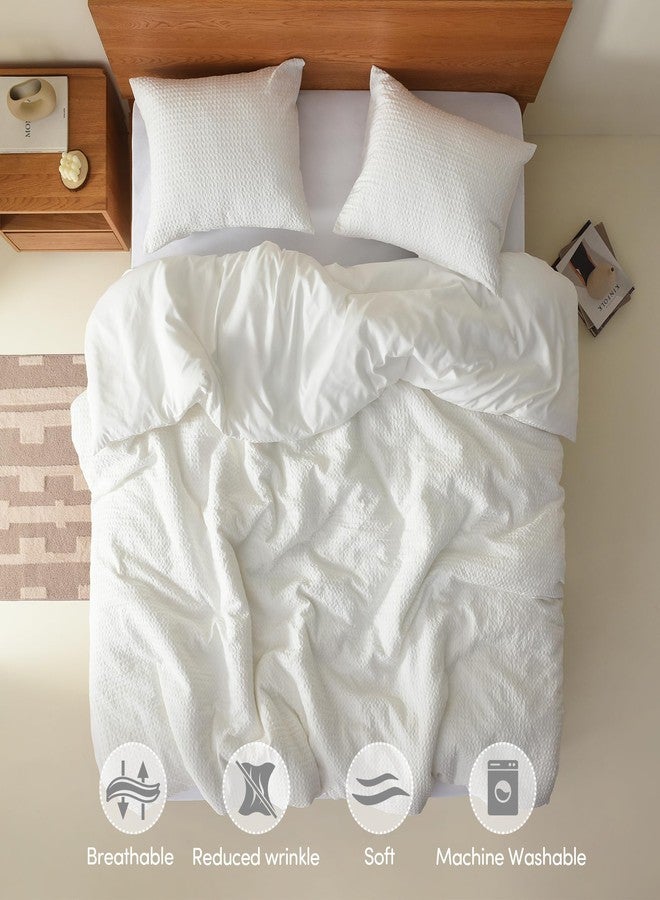 Comfort Spaces White Queen Duvet Cover Set - 3 Pieces Breathable Dotted Weave Texture Duvet Sets, Modern Farmhouse Boho Duvet Cover & Sham, All Season Microfiber Queen Bed Set, Full/Queen - Image 3