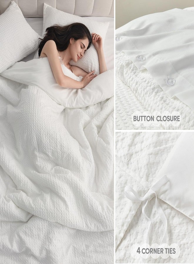 Comfort Spaces White Queen Duvet Cover Set - 3 Pieces Breathable Dotted Weave Texture Duvet Sets, Modern Farmhouse Boho Duvet Cover & Sham, All Season Microfiber Queen Bed Set, Full/Queen - Image 4