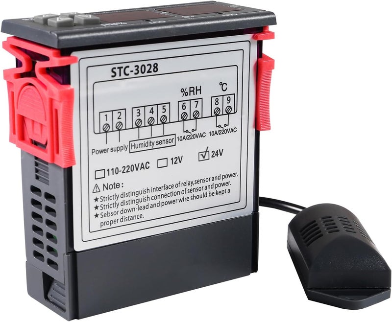 شوتاو وحدة تحكم في درجة الحرارة والرطوبة STC-3028 24 فولت مع مستشعر مدمج، مزدوج العرض الرقمي لمقياس الحرارة والرطوبة، وحدة تحكم للحاضنة - Image 4