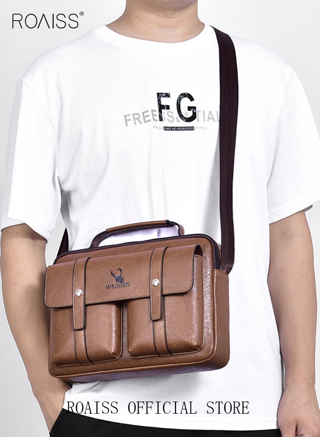 roaiss حقيبة رجال جلدية عمودية نوع مربع نوع كتف حقيبة رجال بسحاب إبزيم حقيبة رسول جلدية حقيبة كتف عتيقة بأيدي - Image 3