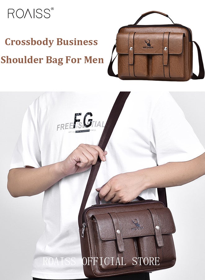 roaiss حقيبة رجال جلدية عمودية نوع مربع نوع كتف حقيبة رجال بسحاب إبزيم حقيبة رسول جلدية حقيبة كتف عتيقة بأيدي - Image 4