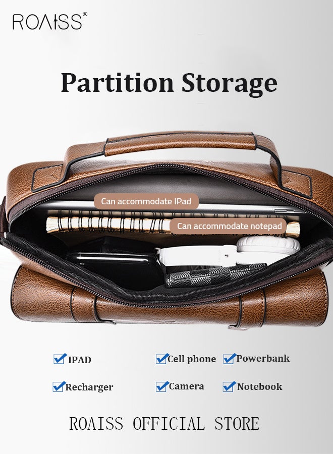 roaiss حقيبة رجال جلدية عمودية نوع مربع نوع كتف حقيبة رجال بسحاب إبزيم حقيبة رسول جلدية حقيبة كتف عتيقة بأيدي - Image 5