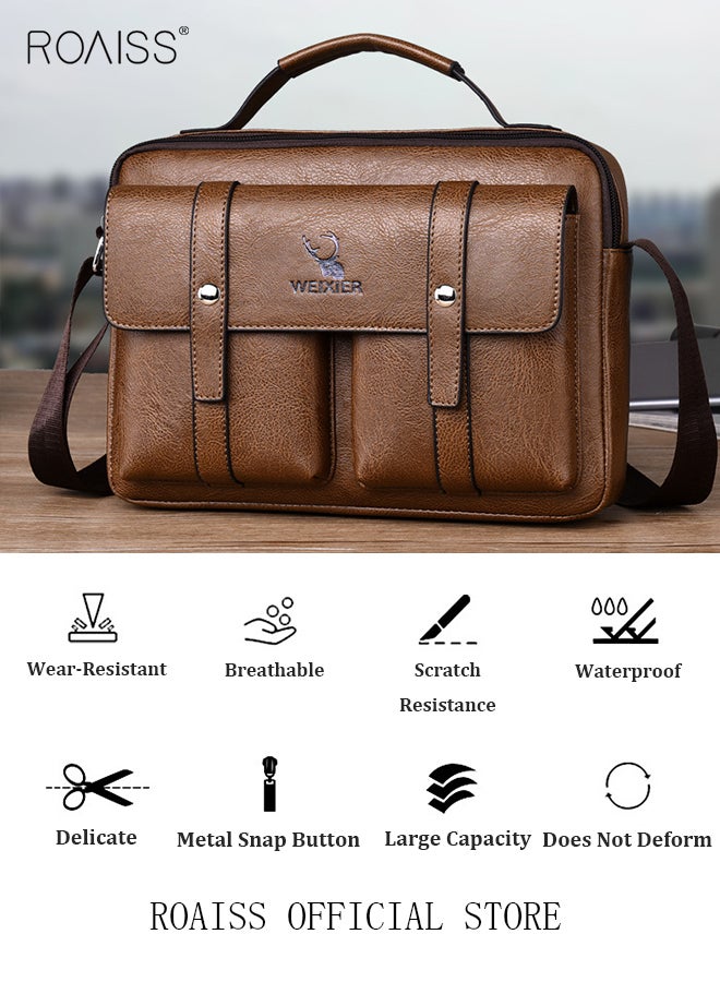 roaiss حقيبة رجال جلدية عمودية نوع مربع نوع كتف حقيبة رجال بسحاب إبزيم حقيبة رسول جلدية حقيبة كتف عتيقة بأيدي - Image 2