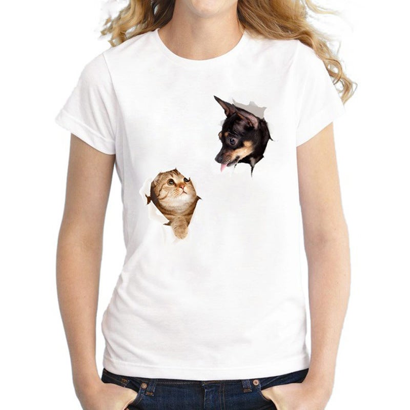 2020 Summer Women's T-shirt Women's Short-sleeved 3d Cute Pet Printed Large Size Top Cross-border One Shop Women's T-shirt - Image 1