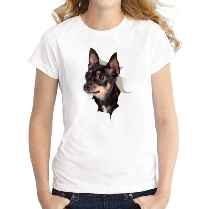2020 Summer Women's T-shirt Women's Short-sleeved 3d Cute Pet Printed Large Size Top Cross-border One Shop Women's T-shirt - Image 3