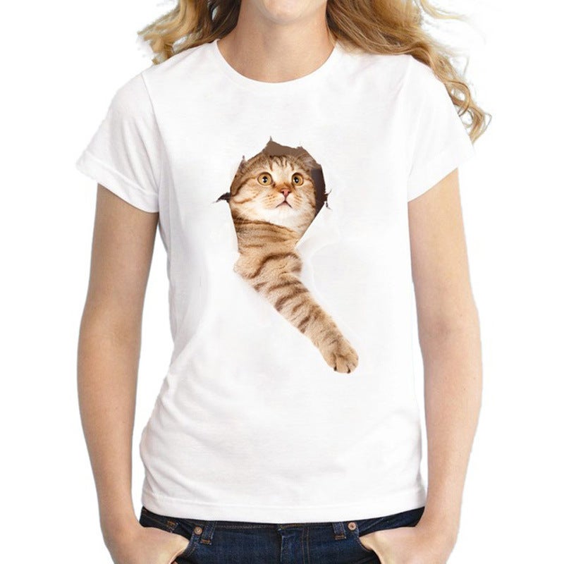 2020 Summer Women's T-shirt Women's Short-sleeved 3d Cute Pet Printed Large Size Top Cross-border One Shop Women's T-shirt - Image 4
