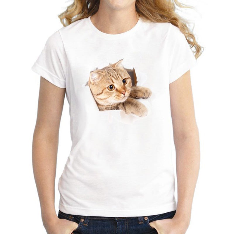 2020 Summer Women's T-shirt Women's Short-sleeved 3d Cute Pet Printed Large Size Top Cross-border One Shop Women's T-shirt - Image 5
