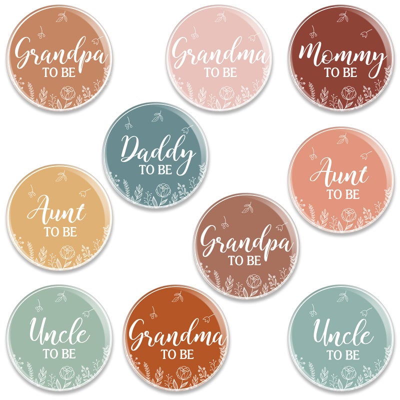Loetere 10 Pcs Baby Shower Pin Back Buttons Mommy Daddy Aunt Uncle Grandma Grandpa to Be Baby Shower Party Favors Badge Gift, 2.2 Inch (Boho Rainbow) - Image 1