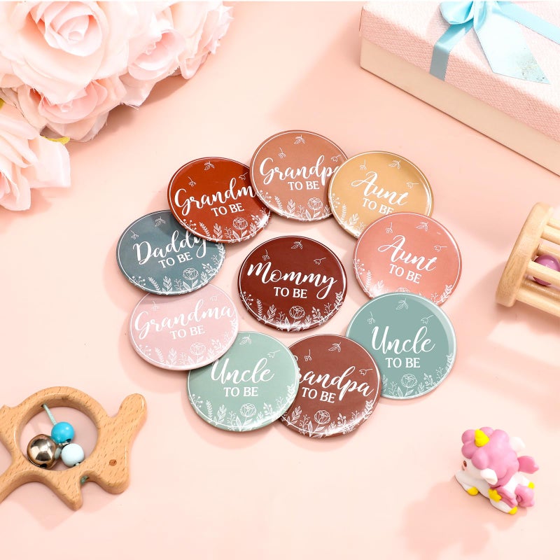 Loetere 10 Pcs Baby Shower Pin Back Buttons Mommy Daddy Aunt Uncle Grandma Grandpa to Be Baby Shower Party Favors Badge Gift, 2.2 Inch (Boho Rainbow) - Image 4