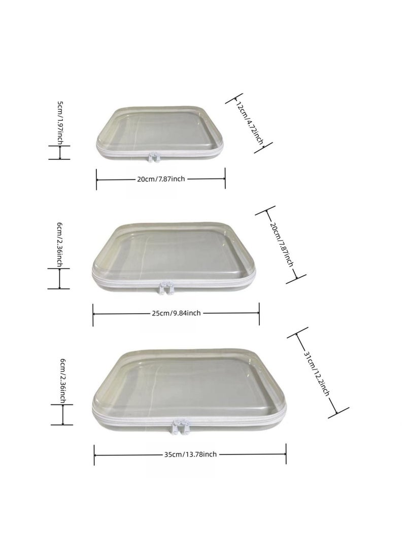 3 قطع من حافظات صلبة شفافة بسحّاب، منظمات محمولة شفافة لتخزين المنزل، حقيبة سفر بلاستيكية مزدوجة السحّاب، حقيبة تجميل لأدوات المكياج، مستلزمات النظافة أو تخزين الألعاب - Image 2