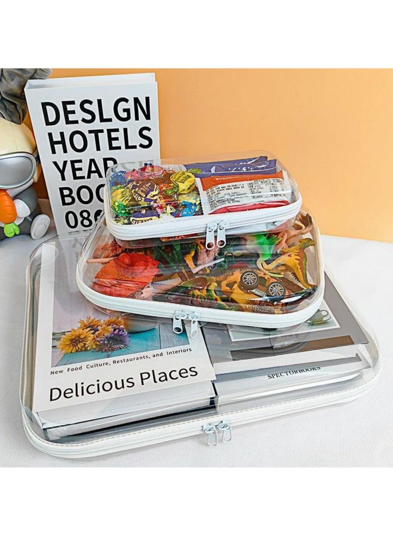 3 قطع من حافظات صلبة شفافة بسحّاب، منظمات محمولة شفافة لتخزين المنزل، حقيبة سفر بلاستيكية مزدوجة السحّاب، حقيبة تجميل لأدوات المكياج، مستلزمات النظافة أو تخزين الألعاب - Image 1