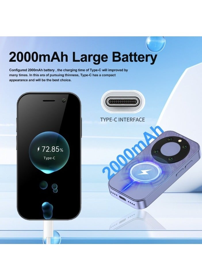 AROAQ Mini Smartphone, Lightweight HD Display Small Smartphone, Easy To Carry Face Recognition Mini Mobile Phone, Dual Cards Dual Standby Durable Cellphone, (1pc, Purple) - Image 2