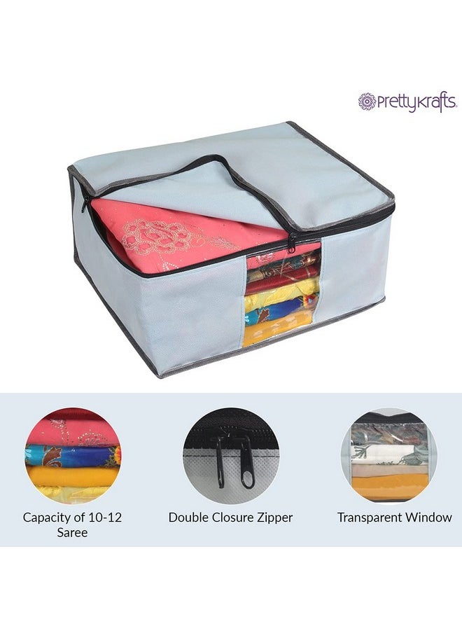 PrettyKrafts Prettykrafts Set of 3 Non Woven Foldable Saree Cover/Cloth Storage Bag/Wardrobe Organizer with Zip & Transparent Window For Lehenga, Shirts, Salwar Suits, Dress & Accessories (Grey, 40 x 35 x 19.5cm)  - Image 3
