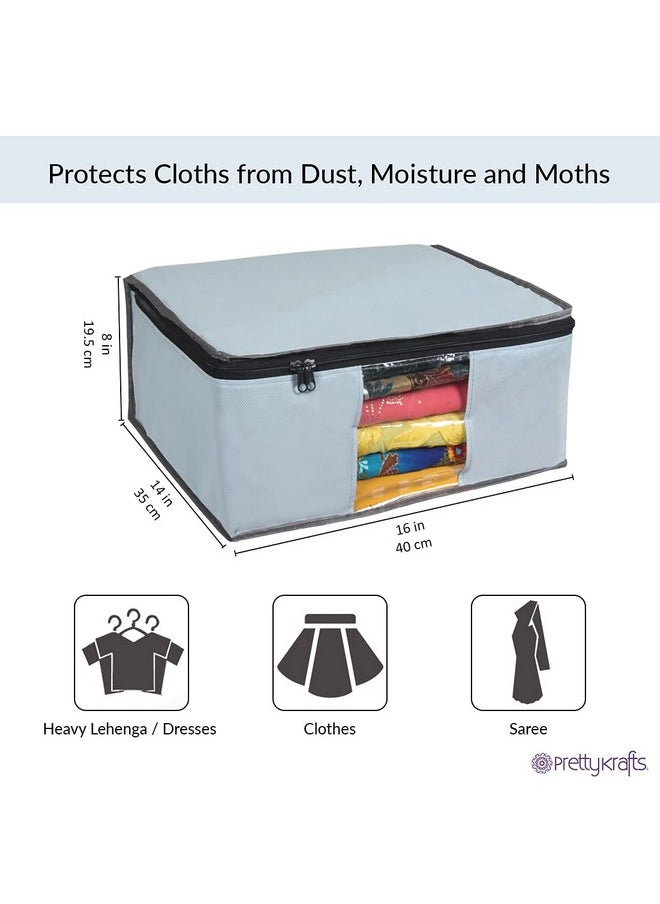 PrettyKrafts Prettykrafts Set of 3 Non Woven Foldable Saree Cover/Cloth Storage Bag/Wardrobe Organizer with Zip & Transparent Window For Lehenga, Shirts, Salwar Suits, Dress & Accessories (Grey, 40 x 35 x 19.5cm)  - Image 2