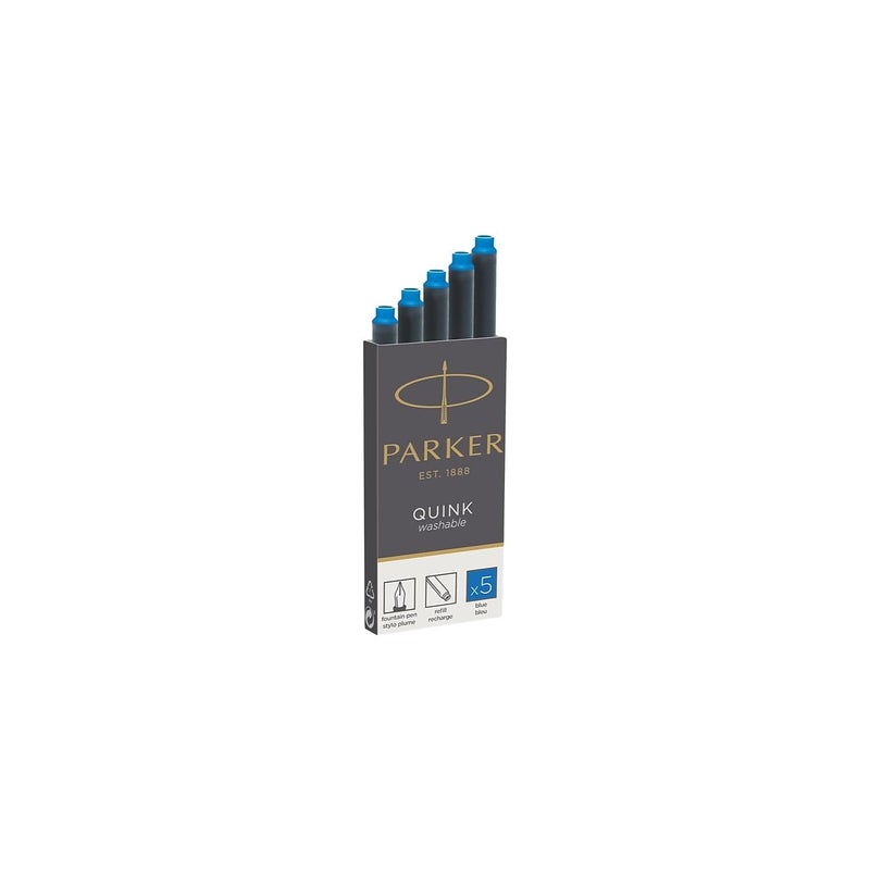 Parker 3016031PP PARKER QUINK Long Fountain Pen Ink Refill Cartridges, Blue, 5 Count - Image 2