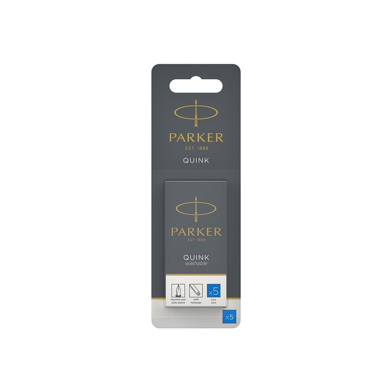 Parker 3016031PP PARKER QUINK Long Fountain Pen Ink Refill Cartridges, Blue, 5 Count - Image 1