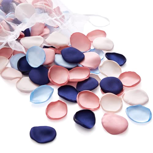 Serwalin 300pcs Silk Rose Petals Flower Petals for Weddings Pink Navy Blue Rose Petals Artificial Flower Petals for Proposal Flower Girl Basket Bridal Shower 4 Color Mixes