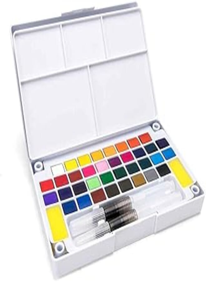 SUPERIOR 36 Solid Watercolor Painting Set With Paintbrush - Multicolor