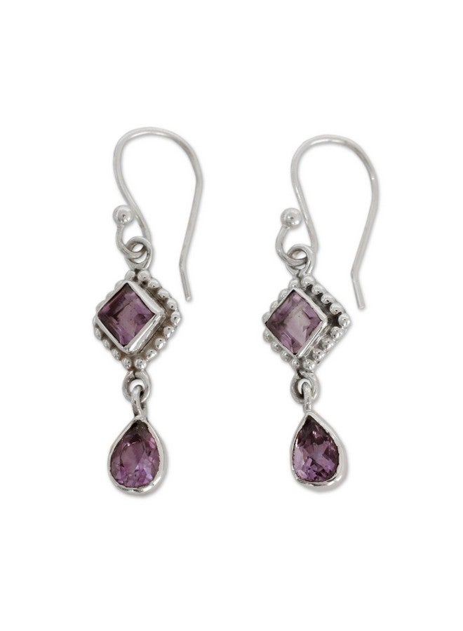 NOVICA Artisan Handmade Amethyst Dangle Earrings Artisan Crafted .925 Sterling Silver Purple India Birthstone 'Purple Spark' - Image 1
