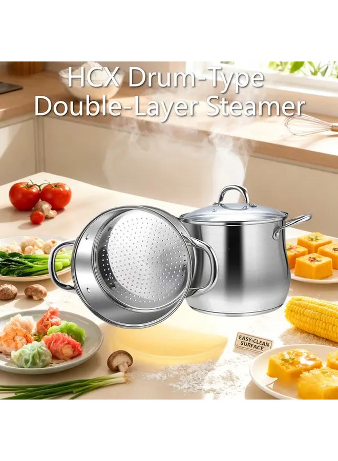Hc Extra Thick 9.45 Inch Double Layer Steamer Pot with Reinforced Base Handles Steaming Rack and Soup Pot Set Steam Cook Simultaneously Compatible Gas and Induction Cookers Modern Kitchenware Durable Cookware - Image 2