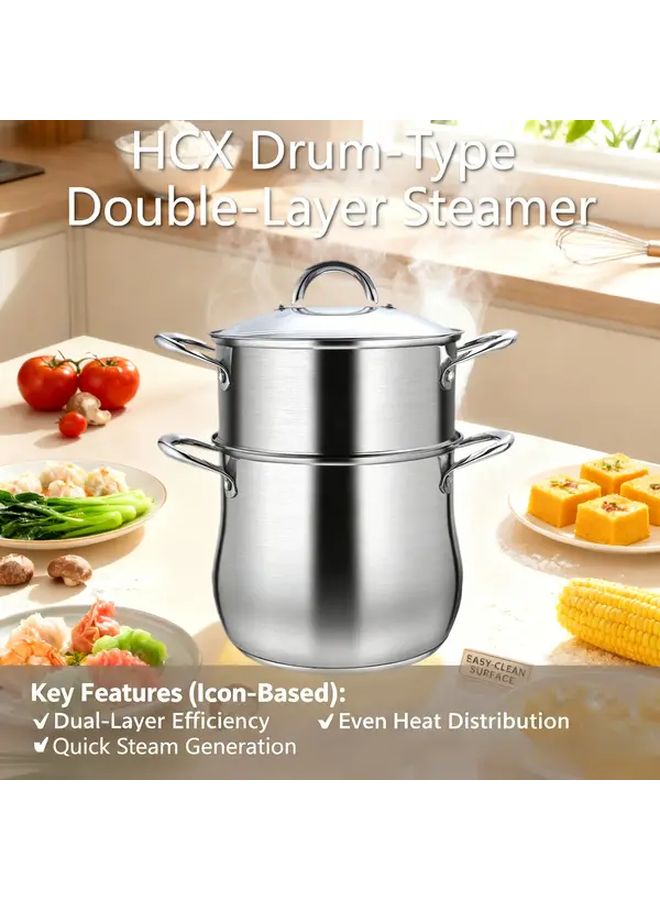 Hc Extra Thick 9.45 Inch Double Layer Steamer Pot with Reinforced Base Handles Steaming Rack and Soup Pot Set Steam Cook Simultaneously Compatible Gas and Induction Cookers Modern Kitchenware Durable Cookware - Image 1