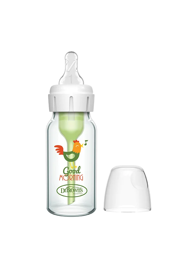 دكتور براونز 4 oz/120 mL Glass Narrow Anti-Colic Options+ Baby Bottle, Rooster, 1-Pack