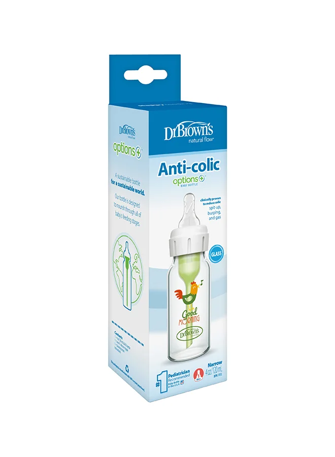 دكتور براونز 4 oz/120 mL Glass Narrow Anti-Colic Options+ Baby Bottle, Rooster, 1-Pack