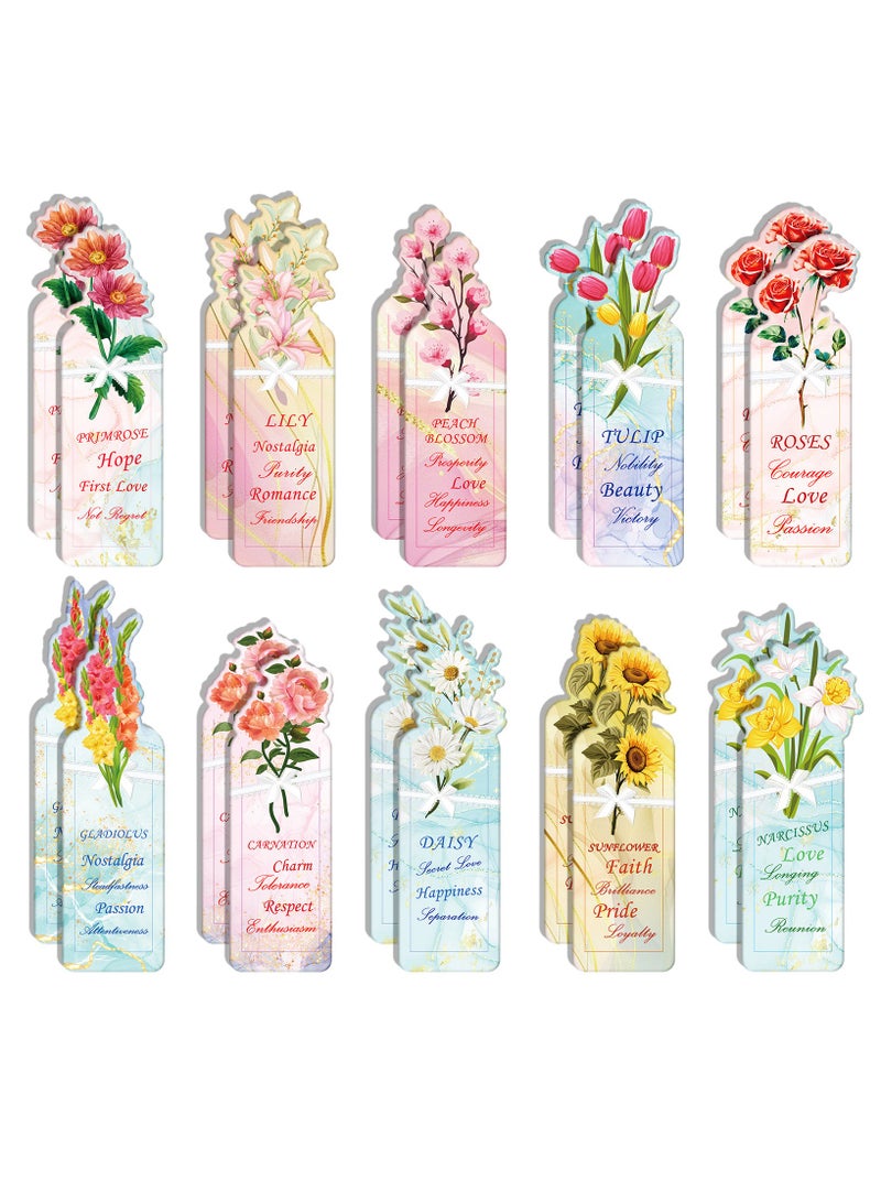20Pcs Floral Style Paper Bookmarks,Inspirational Quote Flowers Bookmark Set,Colorful Motivational Word Book Markers Gifts for Kids Women Girls - Image 1