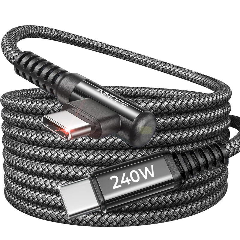 AINOPE 240W USB C to USB C Cable Fast Charging 15FT,Right Angle Fast Type C Charging Cable Fits iPhone 16 Pro Max Plus,iPhone 15,MacBook Air/Pro,iPad Pro,Samsung,Pixel,All Devices, Black, 1 Pack - Image 1